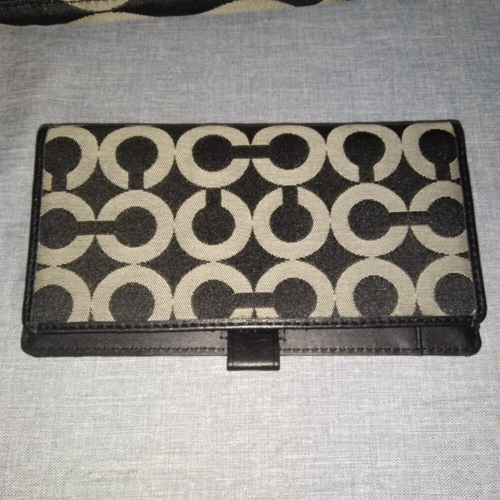 COACH "MIA OP ART MAGGIE" SET Monogram Black SHOULDER WALLET CHECKBOOK S1-7390 - Picture 13 of 15